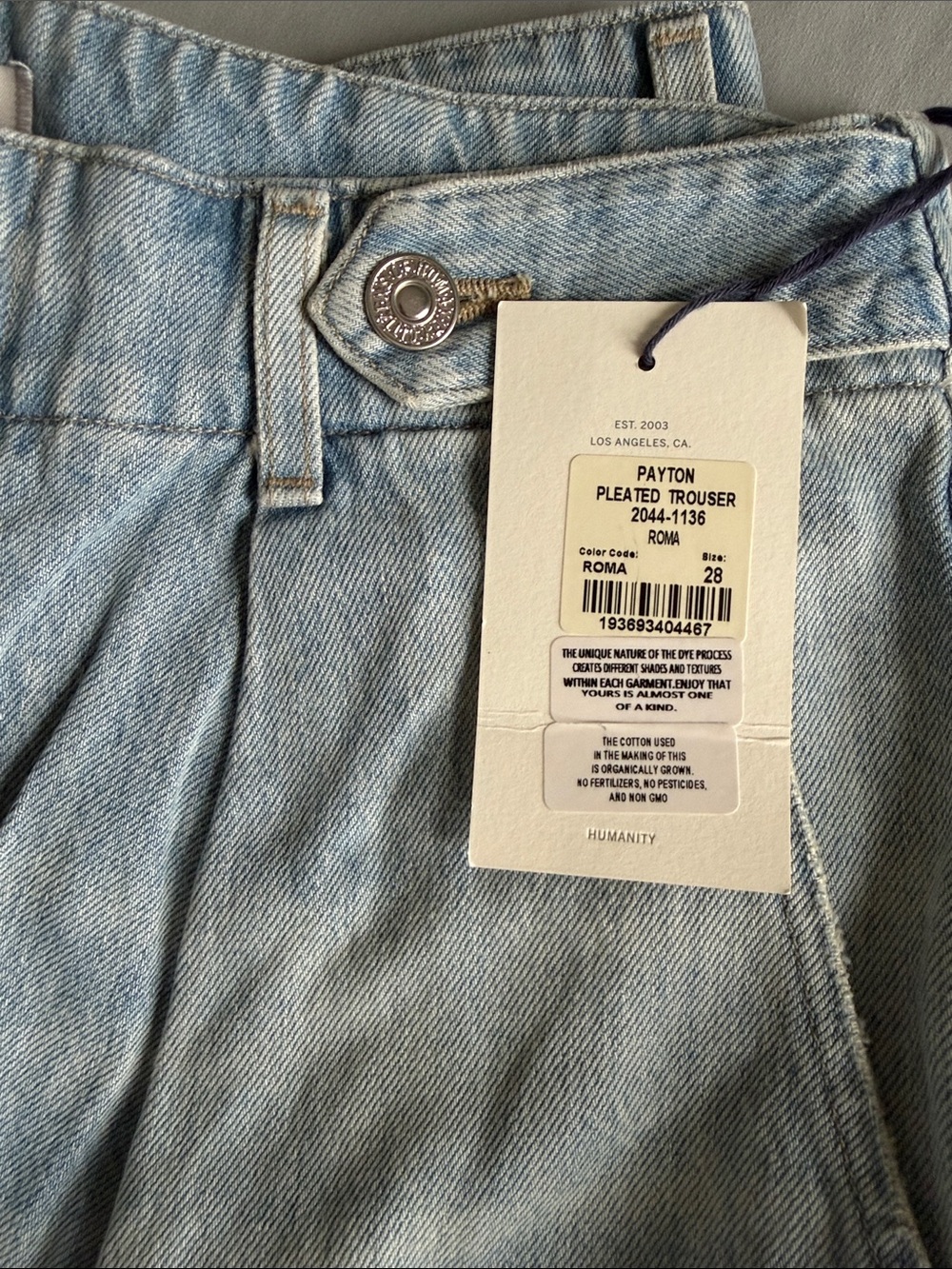 NWT Citizens of Humanity Payton Pleated Trouser Jeans Wide Leg Denim Roma Blue - Picture 7 of 7